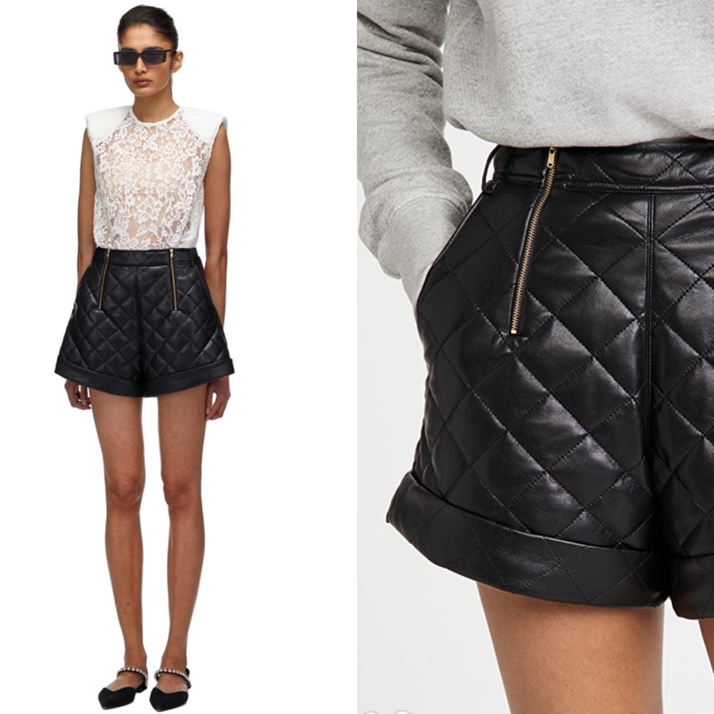 SELF-PORTRAIT Bryan Faux Leather Quilted Shorts in Black Size 4 - NWT